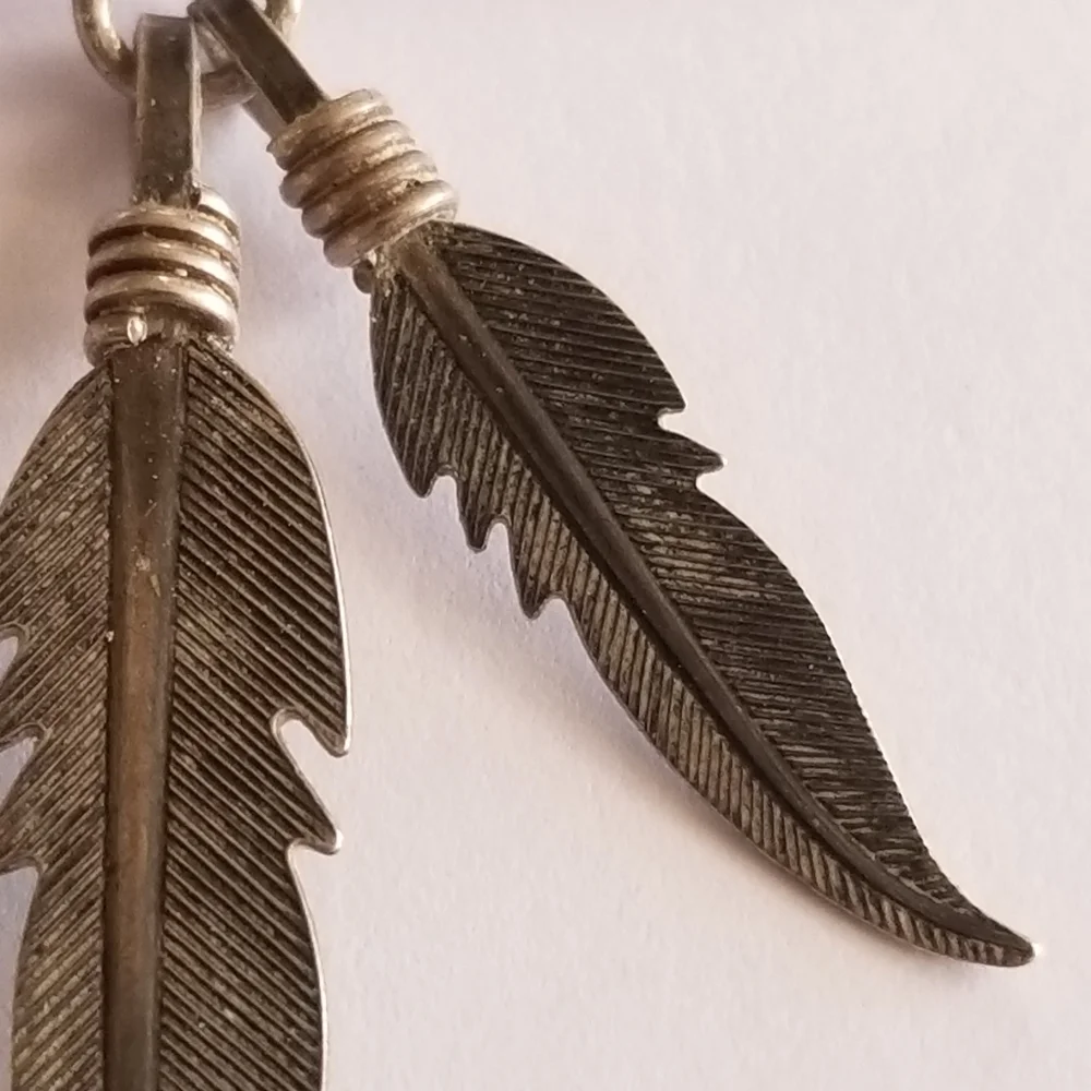 Vintage earrings Sterling Silver shield post Feather dangles 925 old pawn